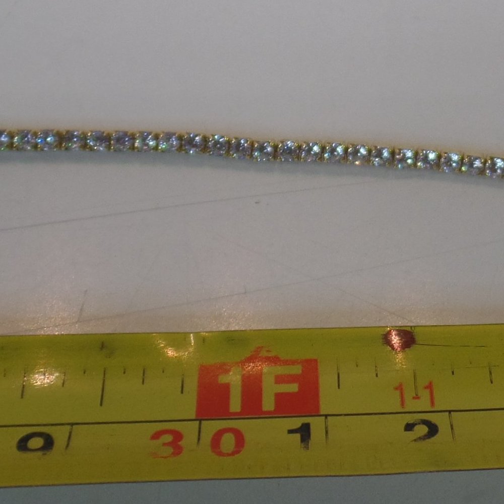 Worn 1X Unbranded Goldtone & CZ Bling Necklace "Y" Adj 15"  Tail  6.5" Beautiful - Picture 9 of 9